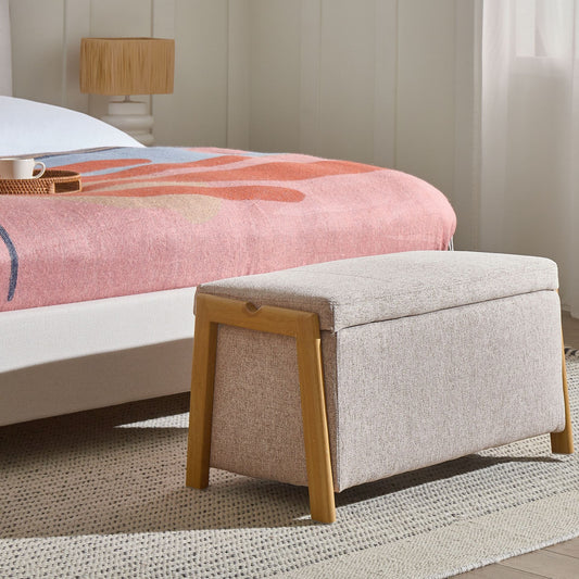 Glam Storage Bench Beige Fabric Underbed Storage Modern