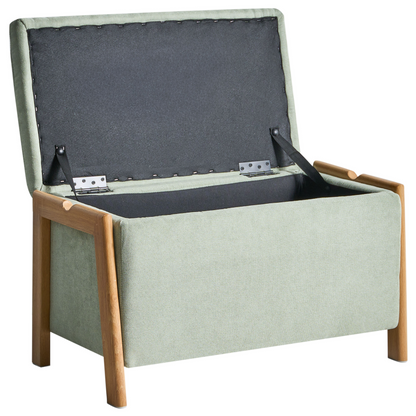 Storage Bench Light Green Fabric Upholstered Modern Glam