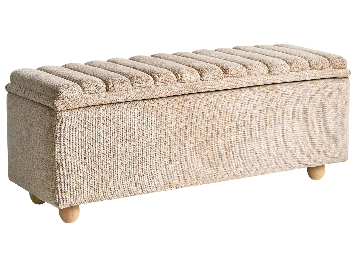 Storage Bench Beige Water-Repellent Fabric Upholstery