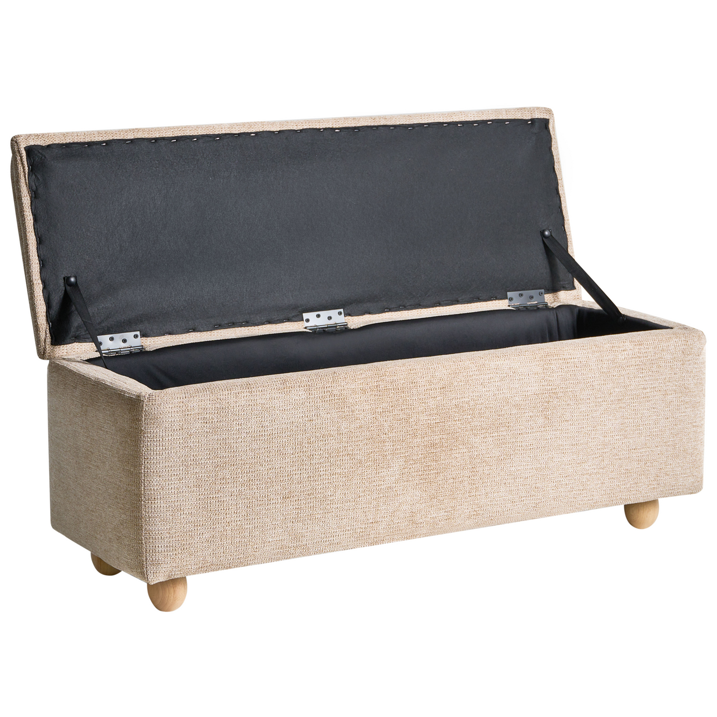 Storage Bench Beige Water-Repellent Fabric Upholstery