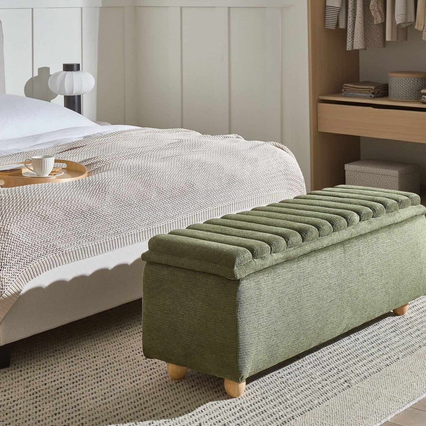 Storage Bench Green Fabric With Water-Repellent Coating