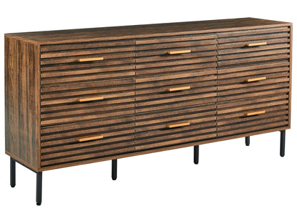 UrbanOak 9 Drawer Chest Dark Brown Black MDF With Iron Legs Modern Style Living Room Storage