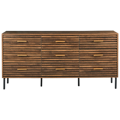 UrbanOak 9 Drawer Chest Dark Brown Black MDF With Iron Legs Modern Style Living Room Storage