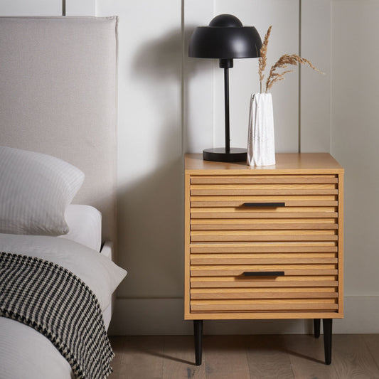 Nova Living Bedside Table Light Brown MDF With Iron Legs 2 Drawers