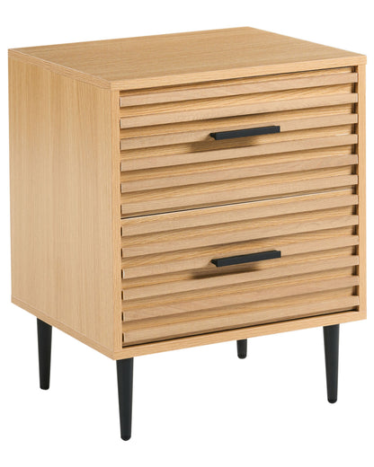 Nova Living Bedside Table Light Brown MDF With Iron Legs 2 Drawers