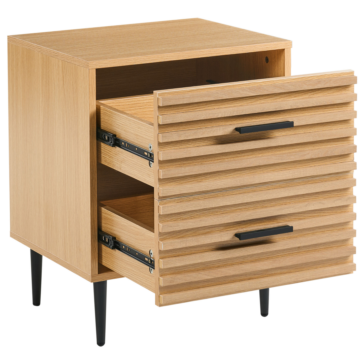 Nova Living Bedside Table Light Brown MDF With Iron Legs 2 Drawers