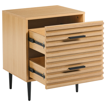 Nova Living Bedside Table Light Brown MDF With Iron Legs 2 Drawers