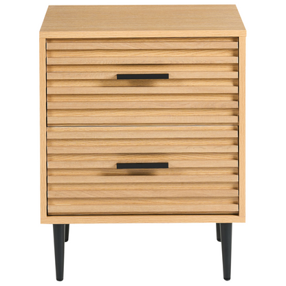 Nova Living Bedside Table Light Brown MDF With Iron Legs 2 Drawers