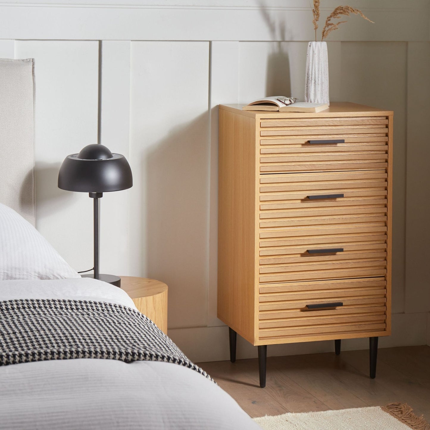 NovaLiving Chest Of Drawers Light Brown MDF Iron Legs 4 Drawers