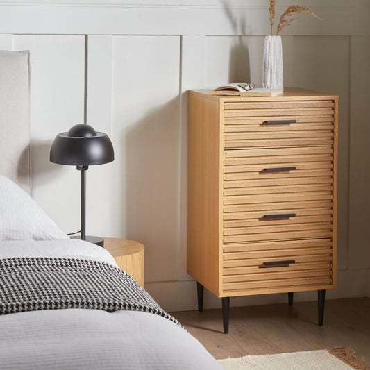 NovaLiving Chest Of Drawers Light Brown MDF Iron Legs 4 Drawers