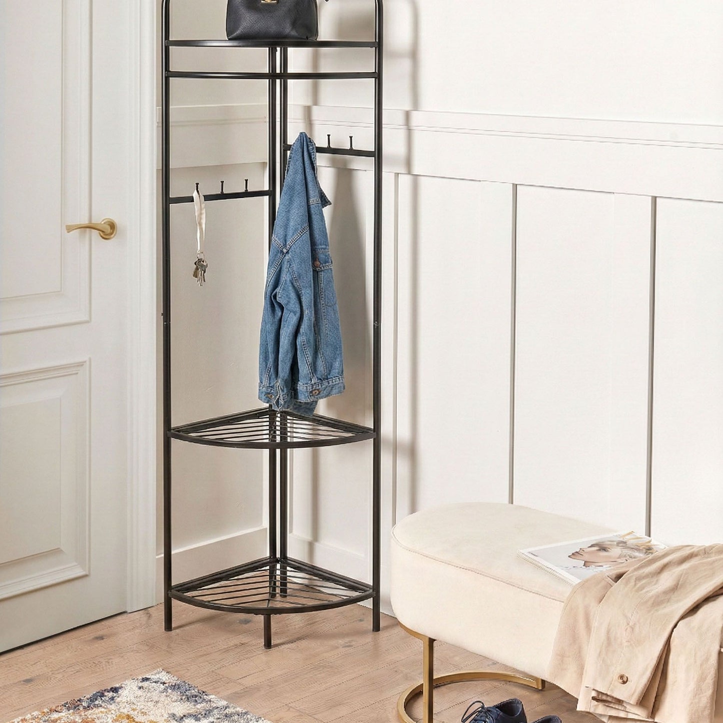 Industrial Black Clothes Rack 160cm Freestanding Steel Shelves