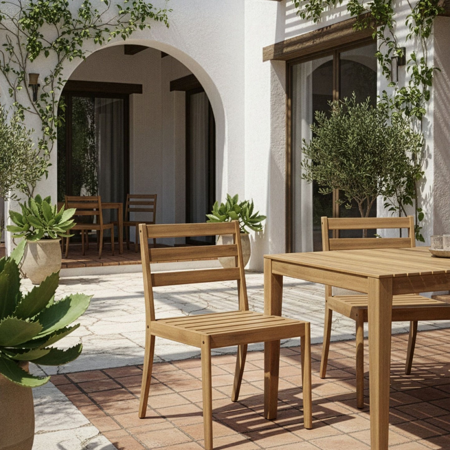 Garden 2 Chairs Set Light Brown Rustic Acacia Wood Outdoor