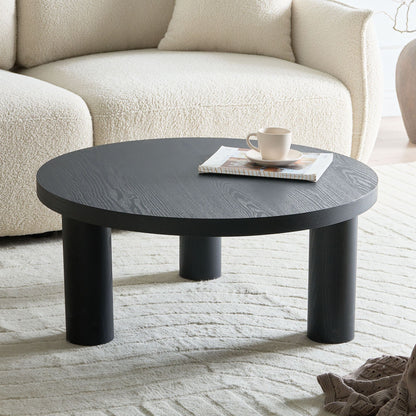 Black Round Coffee Table 80cm Smooth Top