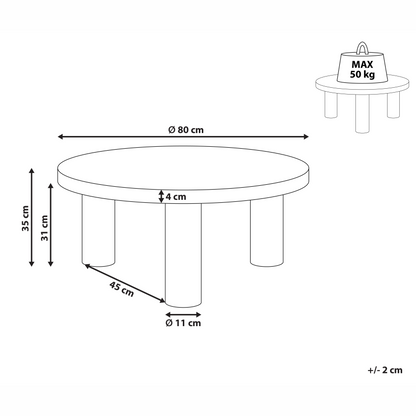 Black Round Coffee Table 80cm Smooth Top