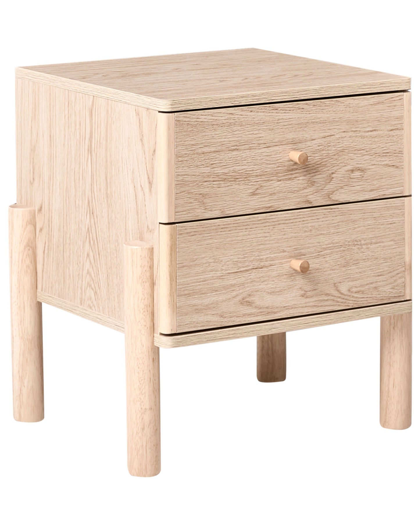 Bedside Table Light Brown Particle Board With Solid Wood Legs And Two Drawers