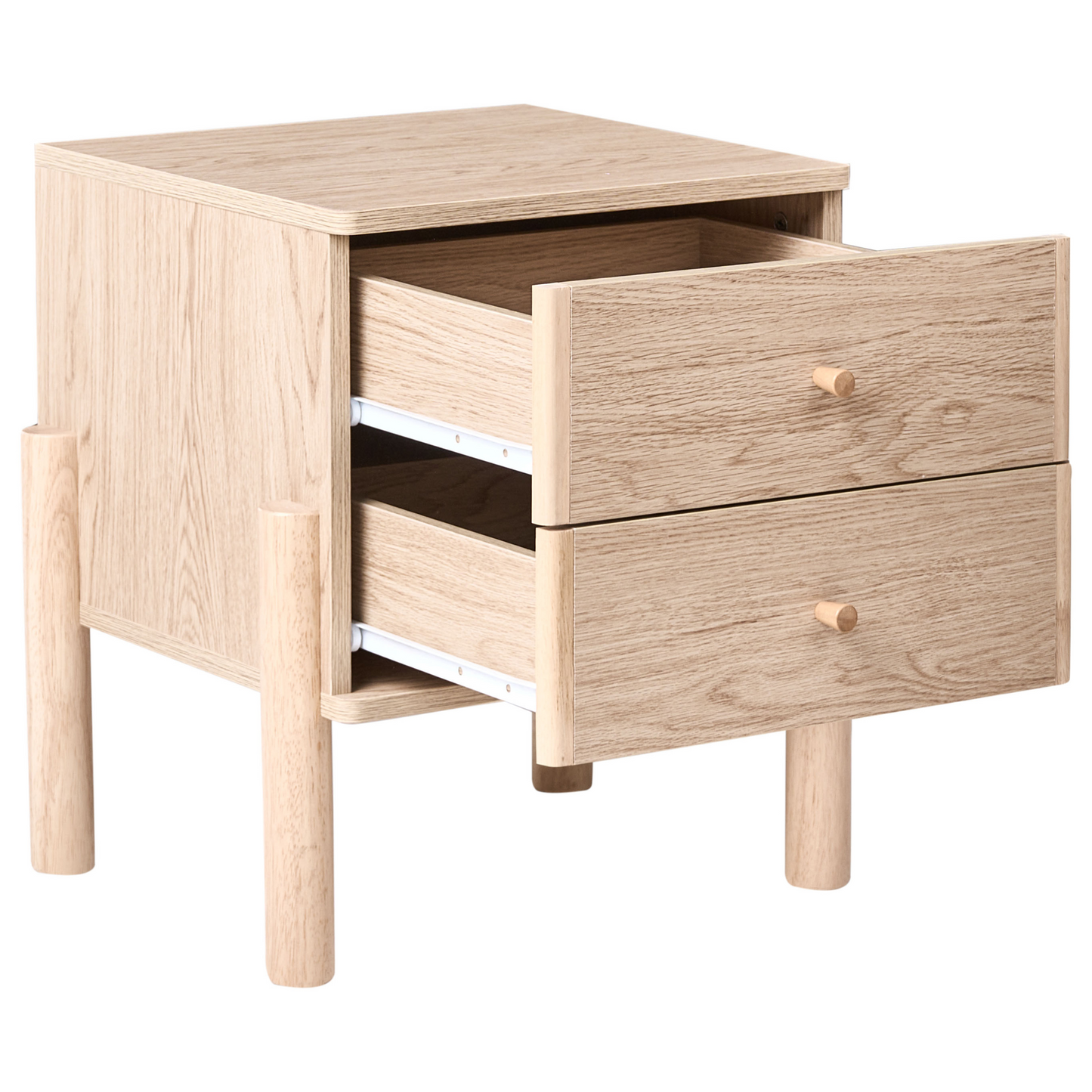 Bedside Table Light Brown Particle Board With Solid Wood Legs And Two Drawers