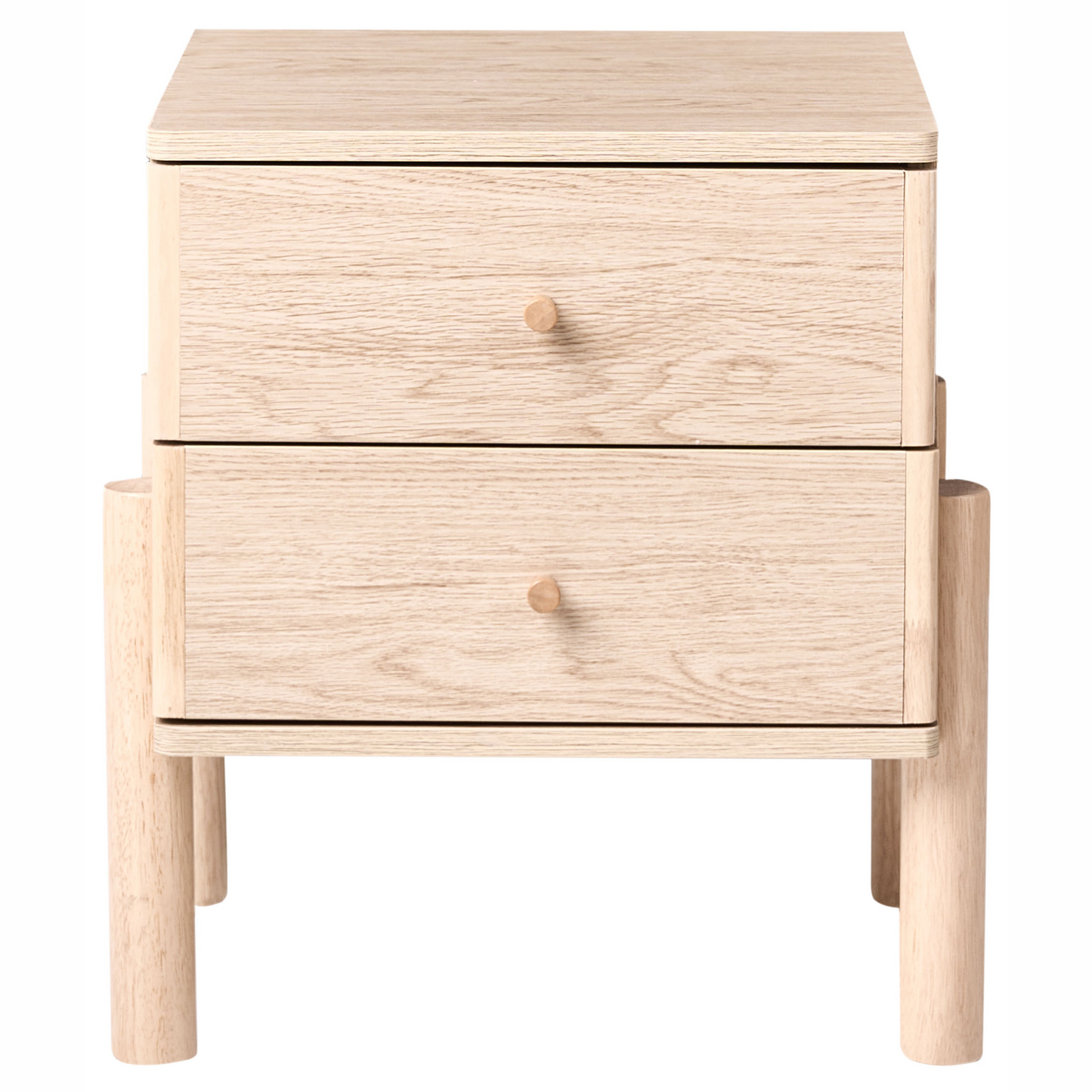 Bedside Table Light Brown Particle Board With Solid Wood Legs And Two Drawers