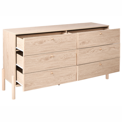 6 Drawer Chest Light Brown Particle Board Solid Wood Legs