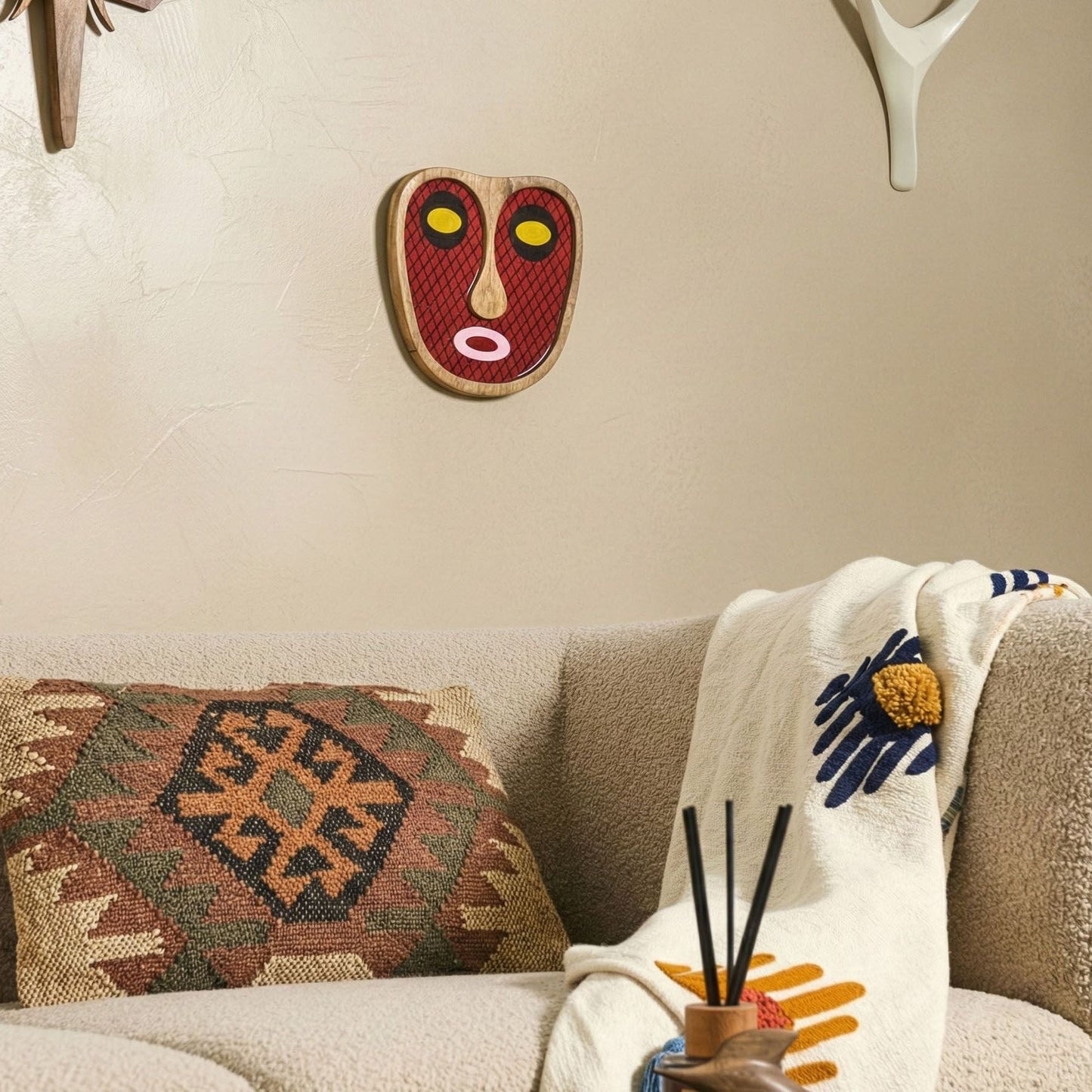 Red Mango Wall Decor Mango Wood Abstract Face Hanging Motif Handmade Boho African Style