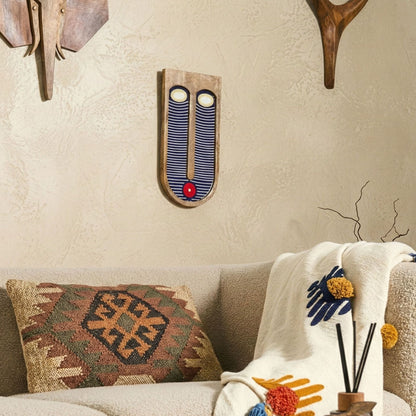 Blue Mango Wood Wall Decor Handcrafted Abstract Face Motif