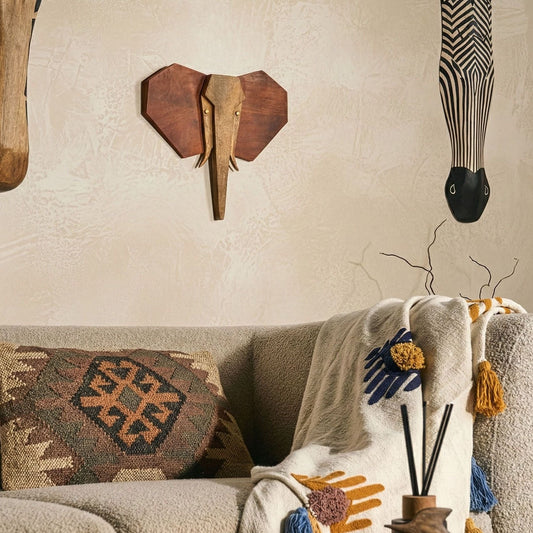 Brown Mango Wood Elephant Wall Decor Handmade Boho Style