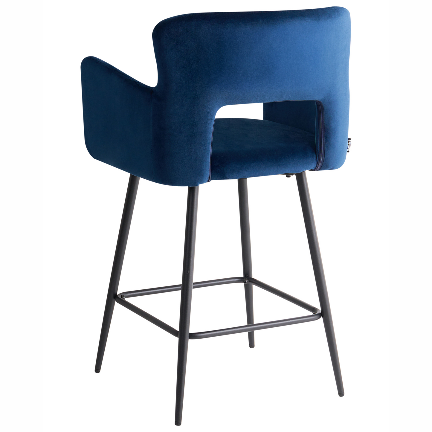 Noble Navy Velvet Bar Chair Set Of 2 With Armrests Cut-Out Backrest