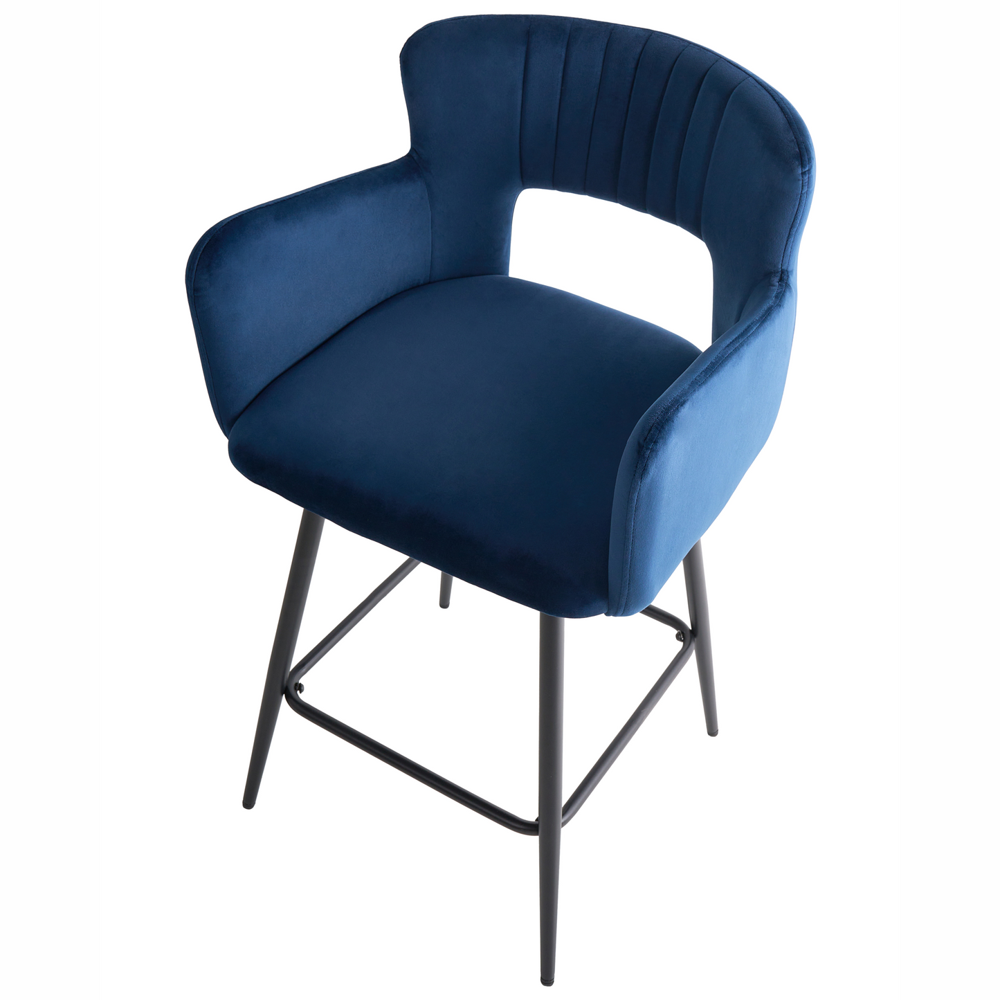 Noble Navy Velvet Bar Chair Set Of 2 With Armrests Cut-Out Backrest