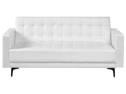 White Faux Leather Tufted Sofa Bed With Click Clack Reclining 3 Seater Black Legs Track Arm