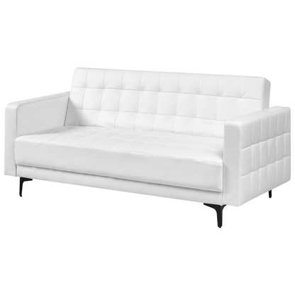 White Faux Leather Tufted Sofa Bed With Click Clack Reclining 3 Seater Black Legs Track Arm