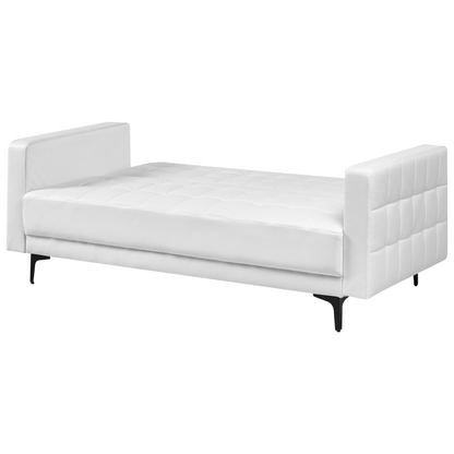 White Faux Leather Tufted Sofa Bed With Click Clack Reclining 3 Seater Black Legs Track Arm