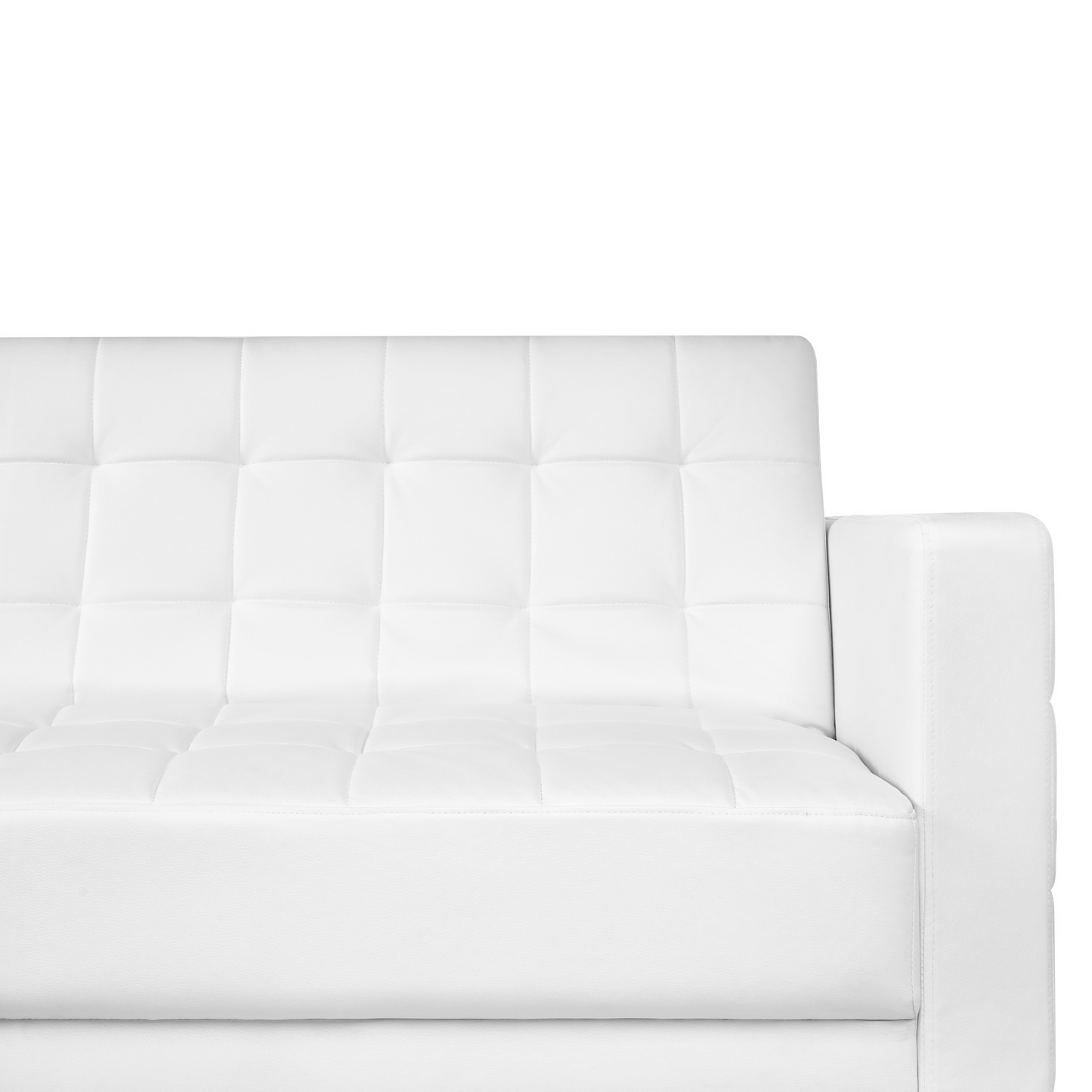 White Faux Leather Tufted Sofa Bed With Click Clack Reclining 3 Seater Black Legs Track Arm