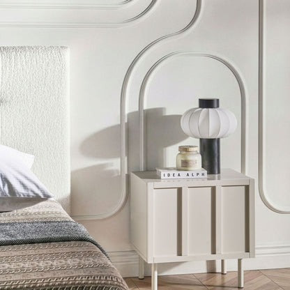 Cashmere Bedside Table Beige MDF With Metal Legs Two Shelves