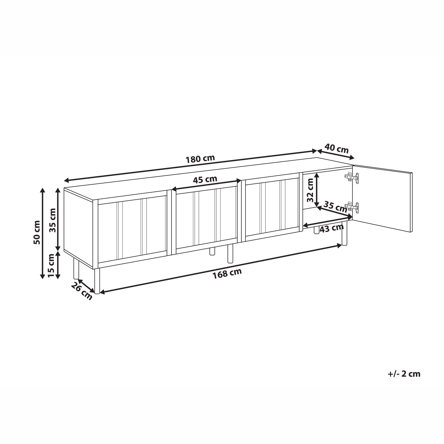 NovaCasa Cashmere TV Stand 4 Door Cabinet With Metal Legs