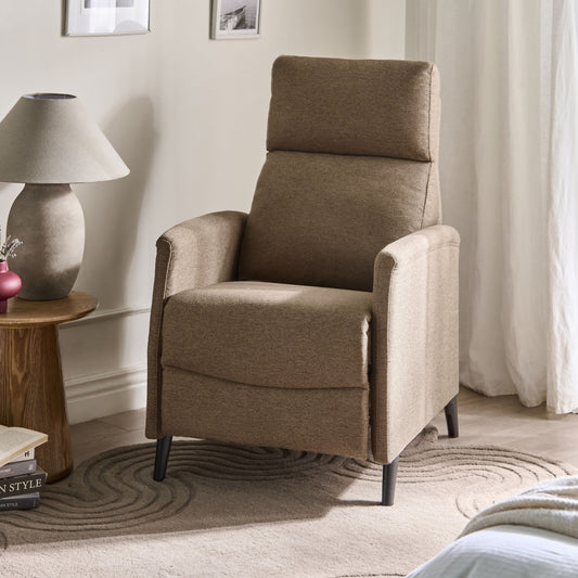 Brown Fabric Retro Recliner Chair Manual Push-Back 3-Position
