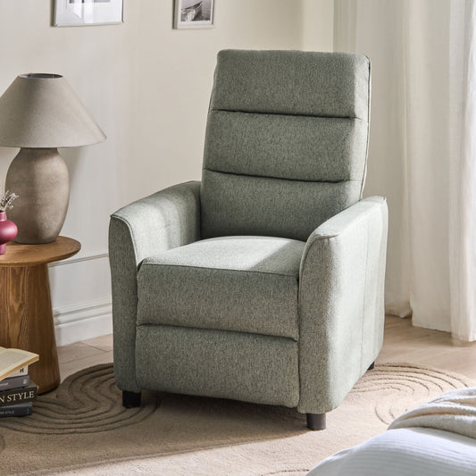 Recliner Chair Light Green Fabric Upholstery Manual Push Back With Adjustable Back And Footrest Retro Armchair