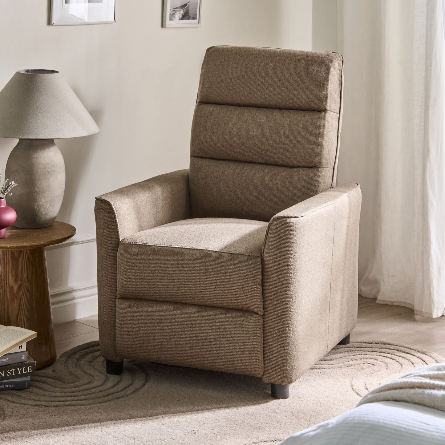 Heritage Home Manual Pushback Recliner Chair In Brown Fabric