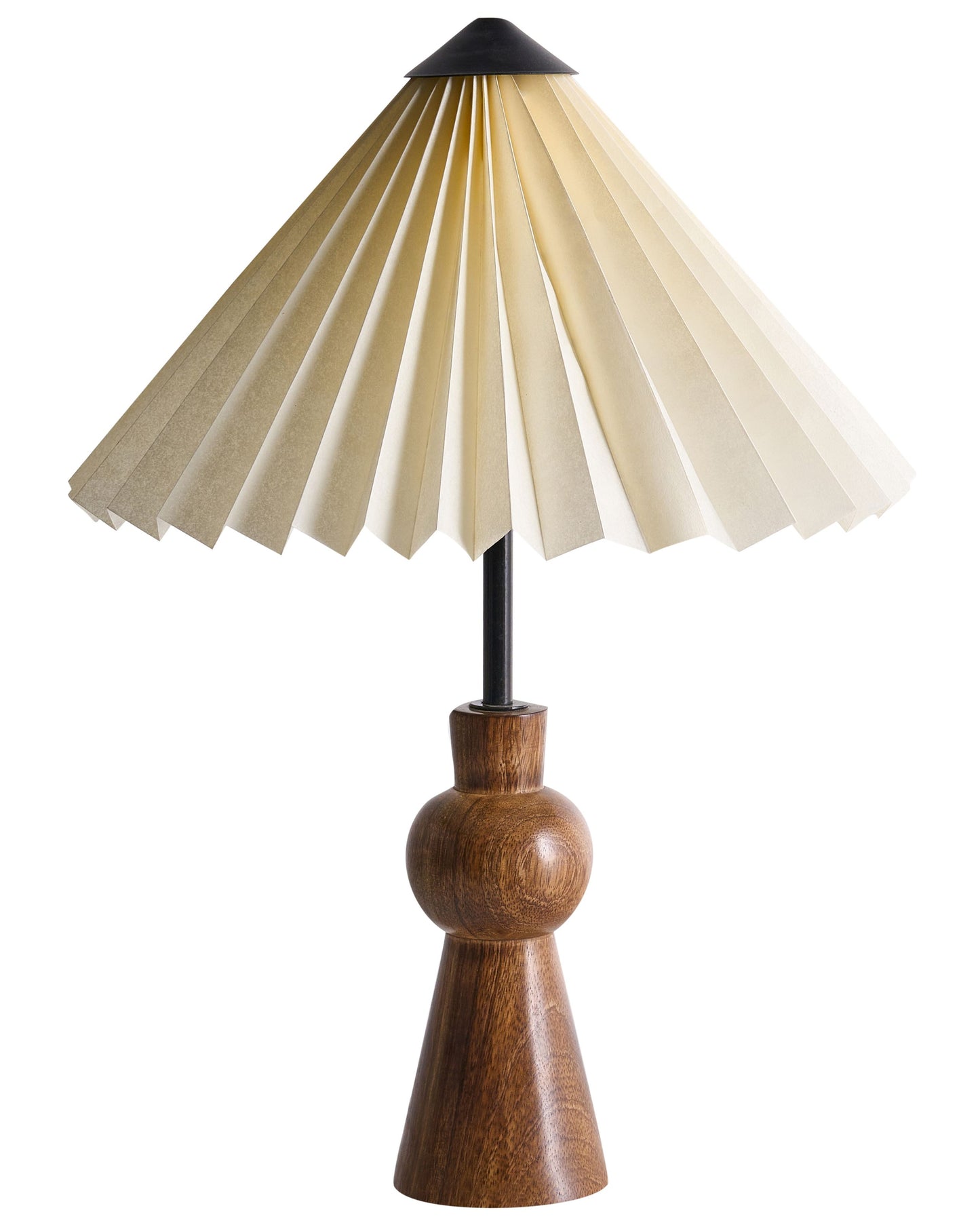 Table Lamp Beige Paper Shade Mango Wood Base