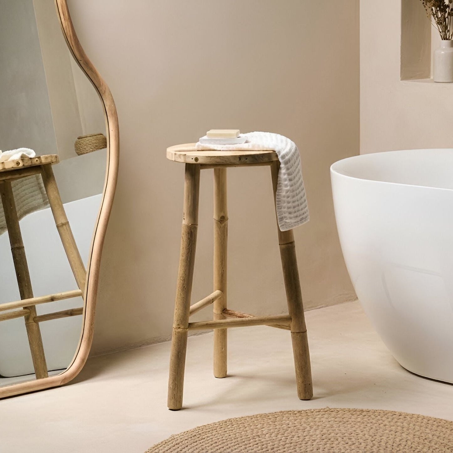 Bathroom Stool Tripod Side Table Natural Bamboo