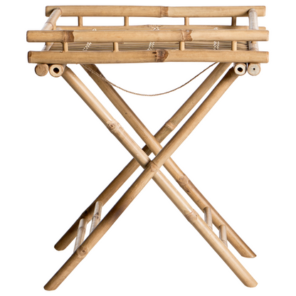Bathroom Side Table Folding Tray Natural Bamboo
