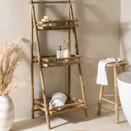 Bamboo Shelving Unit Natural Bamboo Bathroom Storage 3 Tier Foldable Nordic