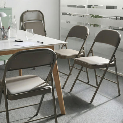 4 Pack Folding Conference Chairs Taupe Metal Frame Padded PU Seats And Backrest For Meetings