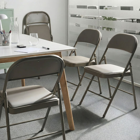 4 Pack Folding Conference Chairs Taupe Metal Frame Padded PU Seats And Backrest For Meetings