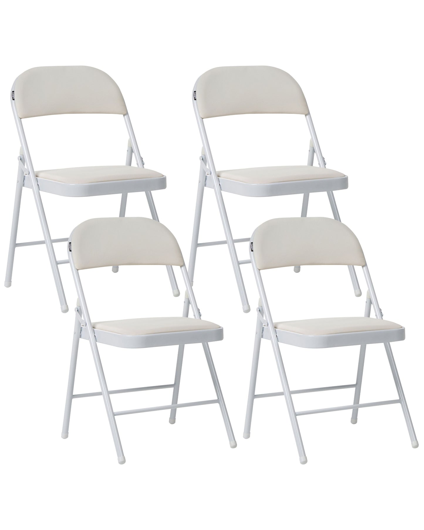 Four Pack Folding Chairs White Metal Frame Padded PU
