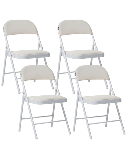 Four Pack Folding Chairs White Metal Frame Padded PU