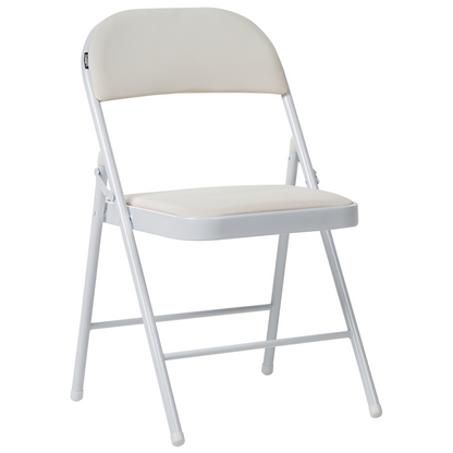Four Pack Folding Chairs White Metal Frame Padded PU