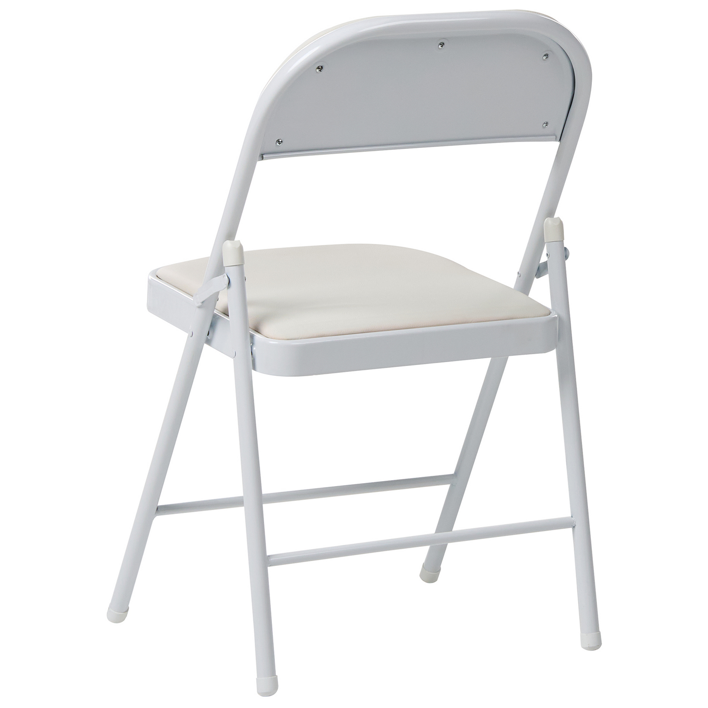 Four Pack Folding Chairs White Metal Frame Padded PU