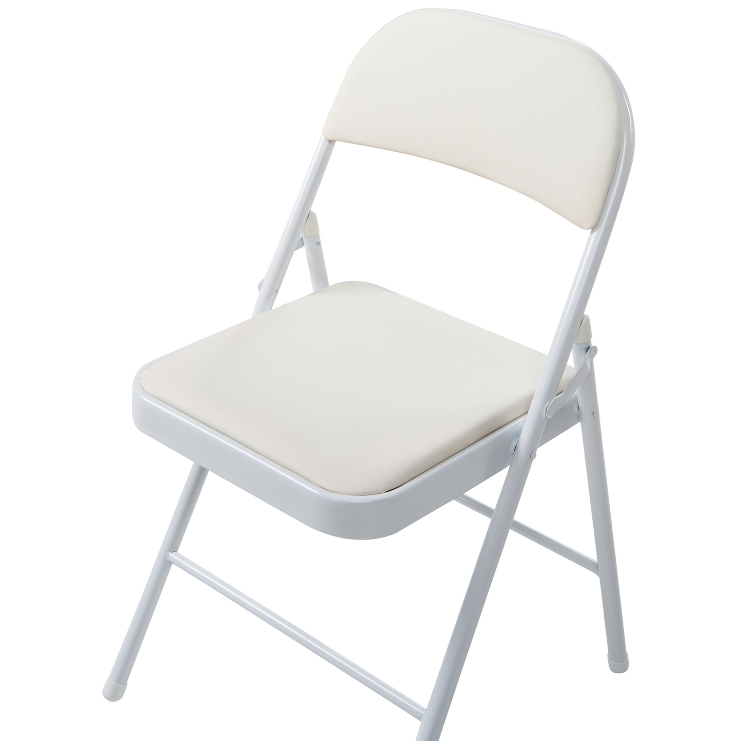 Four Pack Folding Chairs White Metal Frame Padded PU