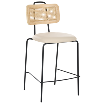 Bar Chairs Set Of 2 Light Beige Faux Leather PE Rattan Back