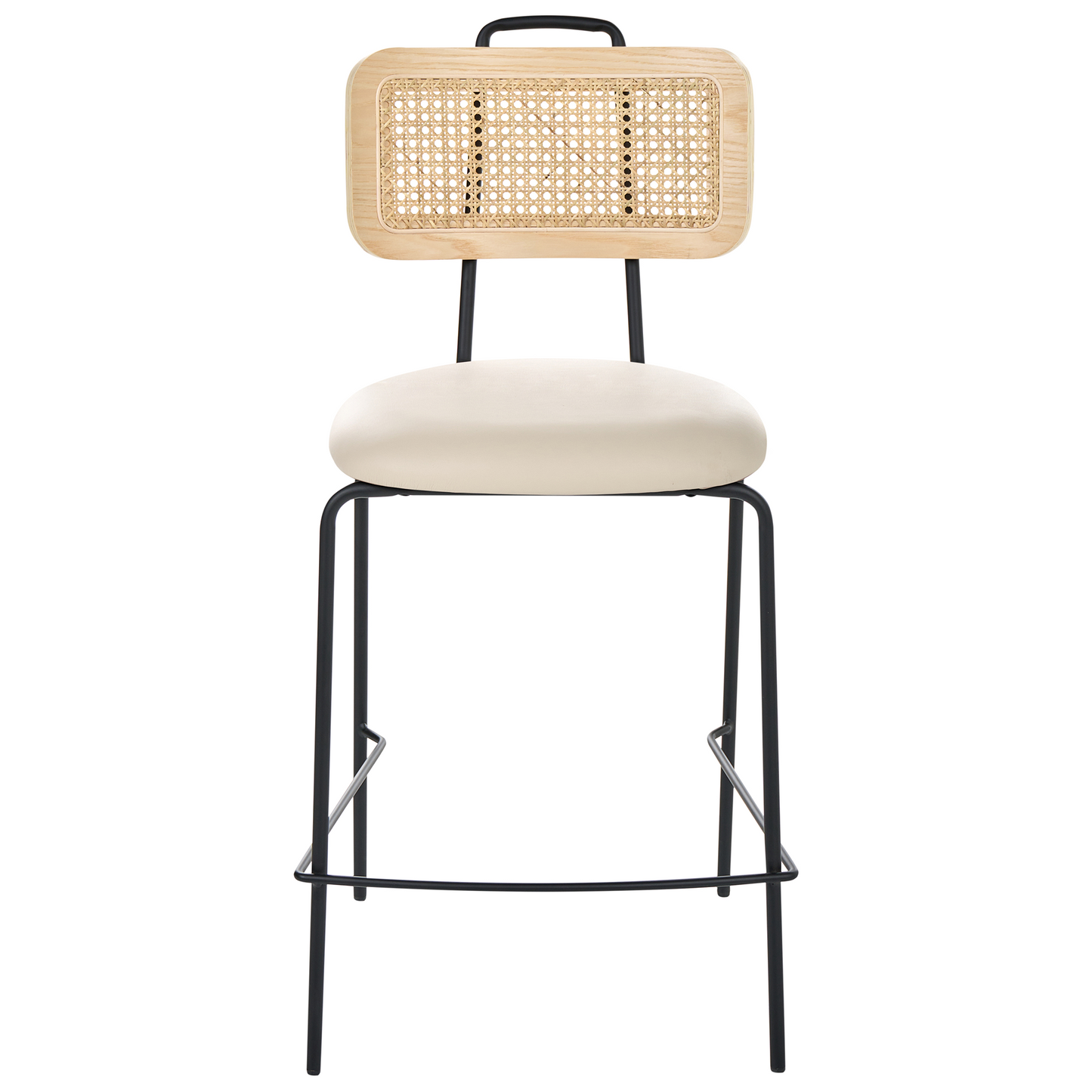 Bar Chairs Set Of 2 Light Beige Faux Leather PE Rattan Back