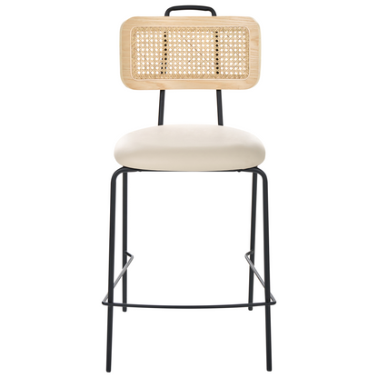 Bar Chairs Set Of 2 Light Beige Faux Leather PE Rattan Back